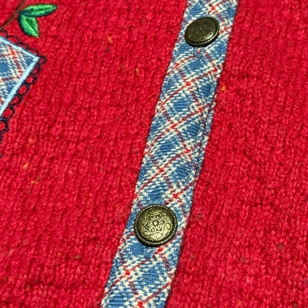 Vintage Stephanie K Embroidered Folk Art Sweater Vest Floral Red Large Cottage - Picture 4 of 6